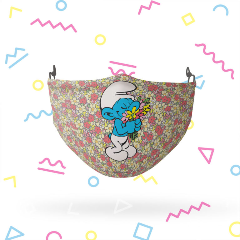 Smurfs Smell the Flowers Reusable Cloth Face Mask