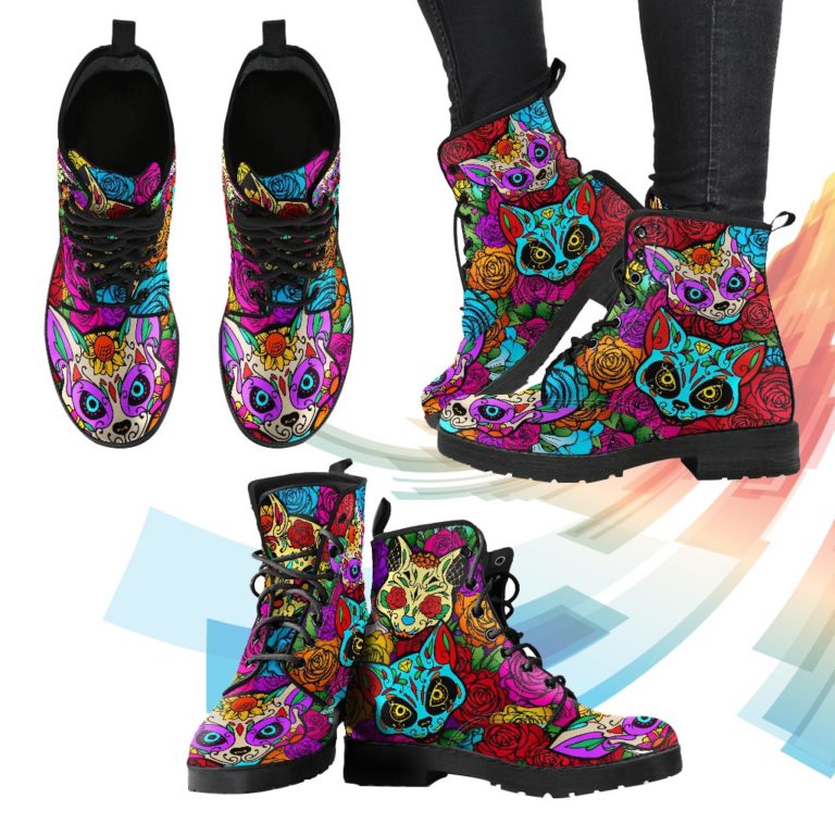 Sugar Skulls Cat Leather Boots
