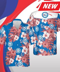 Philadelphia 76ers Nba Hawaii Floral Basketball Short Sleeve Casual Hawaiian Shirt