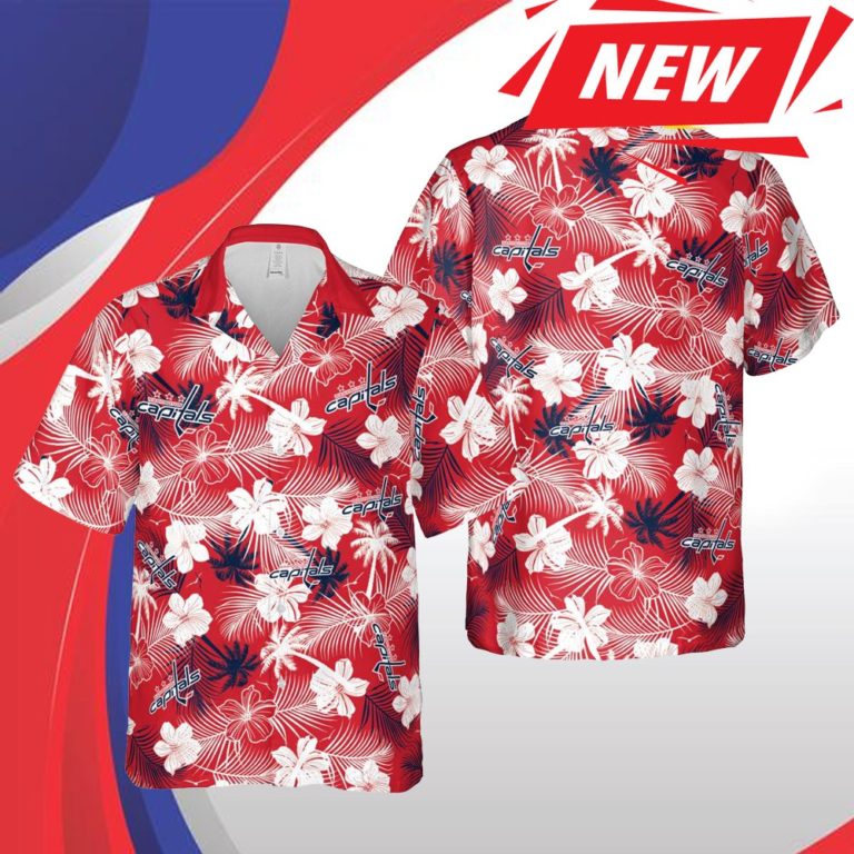 Washington Capitals Nhl Washington Dc Hawaii Floral Ice Hockey Aloha Casual Short Sleeve Fashion