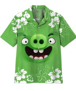 3D Angry Bird Pig Short Sleeve Button Down Hawaiian Shirt