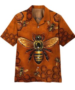 3D Bee Short Sleeve Button Down Hawaiian Shirt
