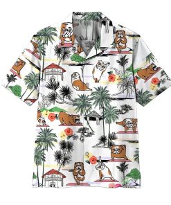 3D Bulldog Yoga Short Sleeve Button Down Hawaiian Shirt