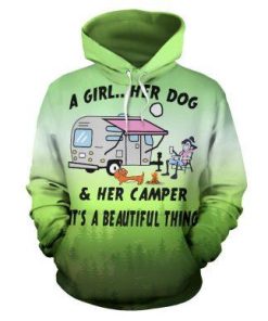 3D Camping Hoodie A Girl Her Dog And Her Camper Green Full Size 3D Camping Hoodie A Girl Her Dog And Her Camper Green Full Size