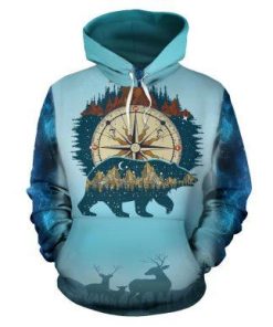 3D Camping Hoodie I Hate People Bear Blue Full Size
