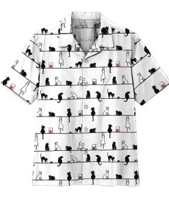 3D Cat Short Sleeve Button Down Hawaiian Shirt
