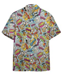 3D Comic Words Custom Short Sleeve Button Down Hawaiian Shirt