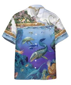 3D Dinosaurs Population Short Sleeve Button Down Hawaiian Shirt