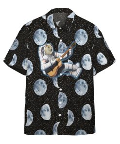 3D Doge Astronaut Playing Guitar Custom Short Sleeve Button Down Hawaiian Shirt