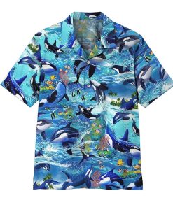 3D Dolphins Short Sleeve Button Down Hawaiian Shirt