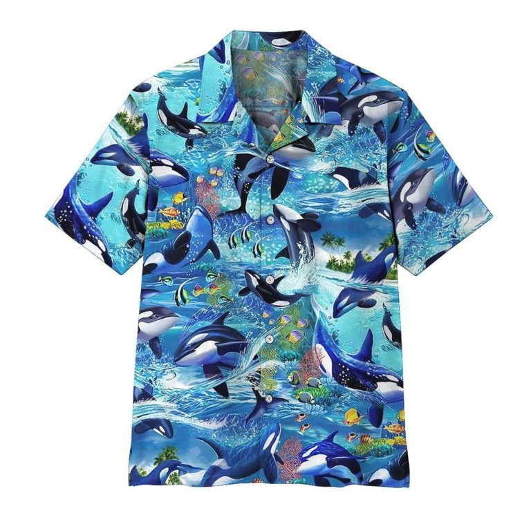 3D Dolphins Short Sleeve Button Down Hawaiian Shirt