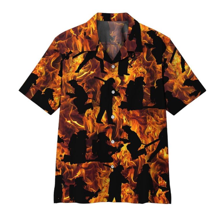 3D Fire Fighter Short Sleeve Button Down Hawaiian Shirt