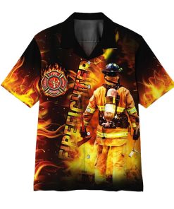 3D Firefighter Short Sleeve Button Down Hawaiian Shirt