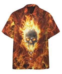 3D Flaming Skull Find Your Fire Custom Short Sleeve Button Down Hawaiian Shirt
