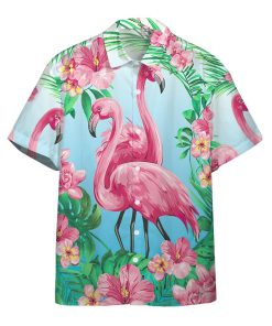 3D Flamingo Short Sleeve Button Down Hawaiian Shirt