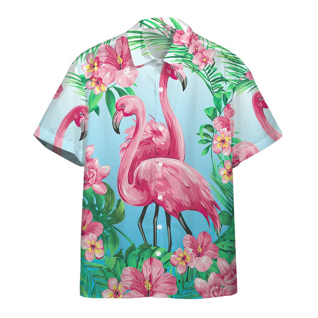 3D Flamingo Short Sleeve Button Down Hawaiian Shirt - RobinPlaceFabrics