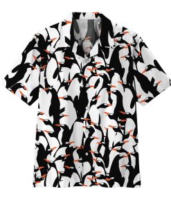 3D Flying Penguins Short Sleeve Button Down Hawaiian Shirt