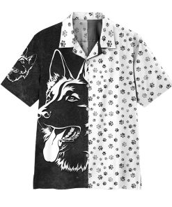 3D Foot Print Dogs Short Sleeve Button Down Hawaiian Shirt