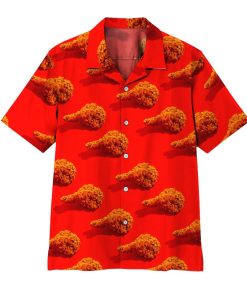 3D Fried Chicken Short Sleeve Button Down Hawaiian Shirt