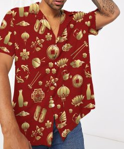 3D Gold Asian Culture Short Sleeve Button Down Hawaiian Shirt