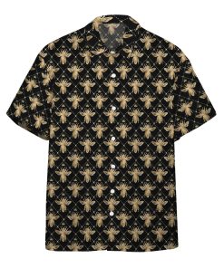 3D Golden Royal Bees In Black Custom Beach Tropical Hawaiian Shirt