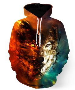 3D Print Fire Rage White Wolf Galaxy Hoodie