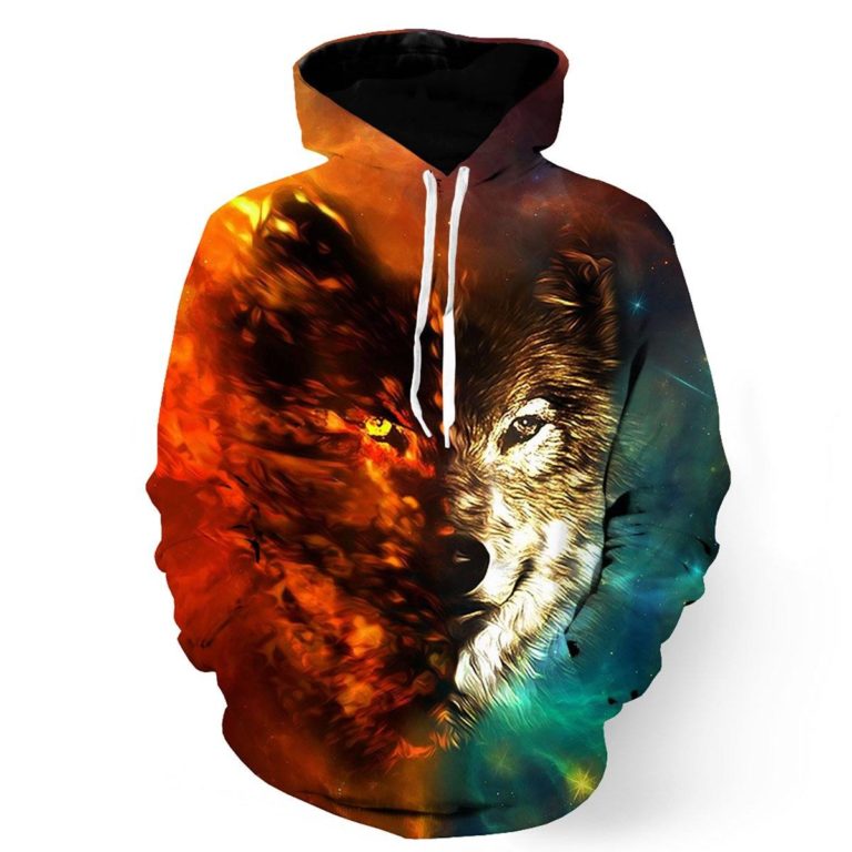 3D Print Fire Rage White Wolf Galaxy Hoodie