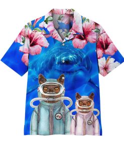 3D Scuba Diving Cats With Shark Behind Aloha Shirts 3D Scuba Diving Cats With Shark Behind Aloha Shirts