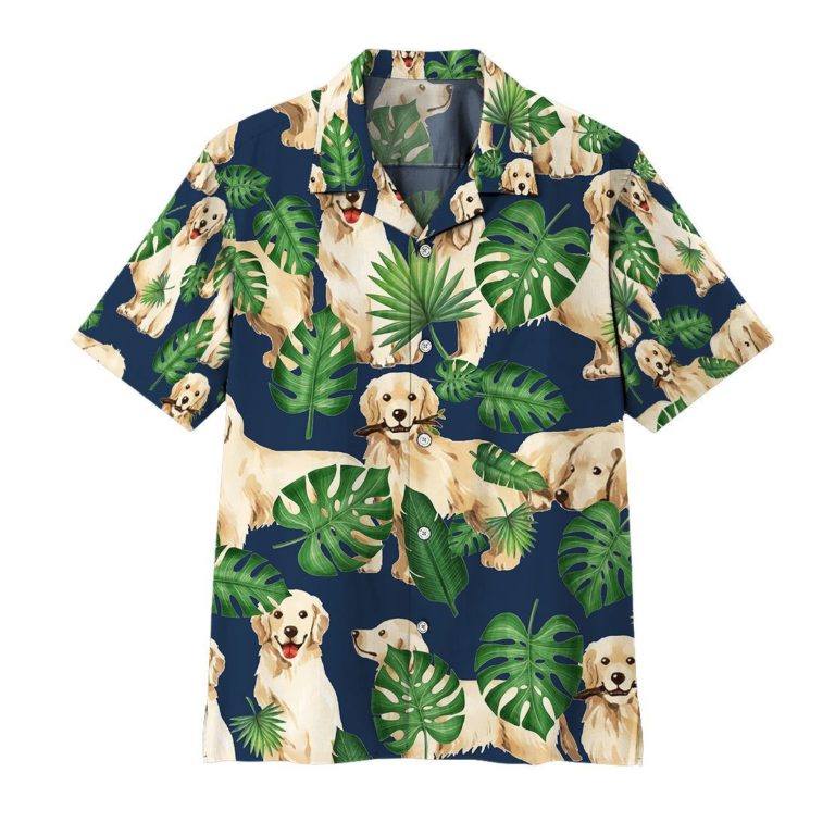 3D Tropical Golden Retrievers Aloha Shirts