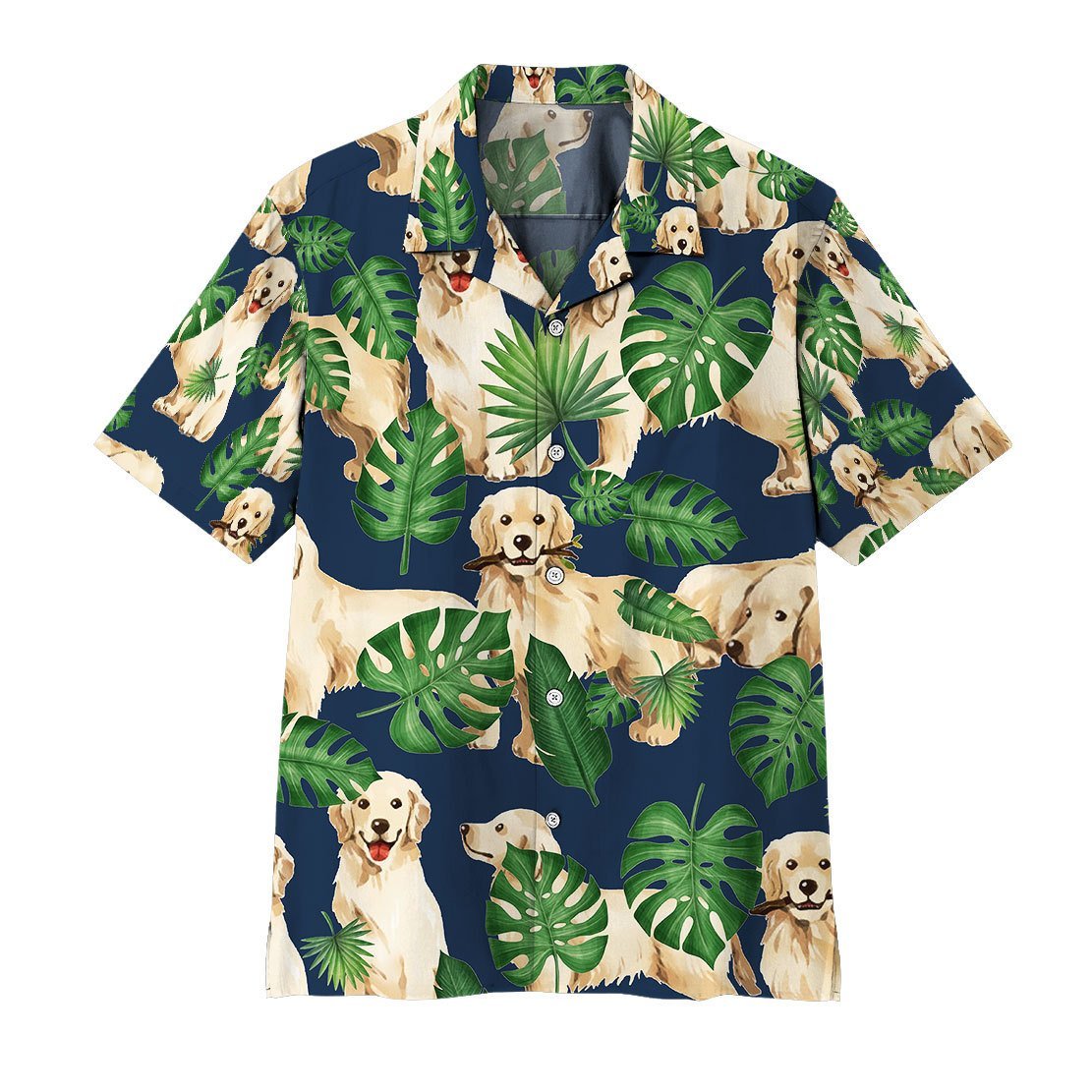 3D Tropical Golden Retrievers Aloha Shirts - RobinPlaceFabrics