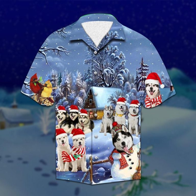 Alaskan Malamute Christmas Casual Button-Up Shirt