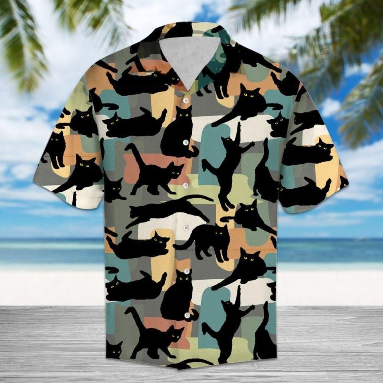 Amazing Black Cat Short Sleeve Button Up