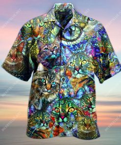 Amazing Kaleidoscope Cat 3D Print Hawaiian Shirt Amazing Kaleidoscope Cat 3D Print Hawaiian Shirt