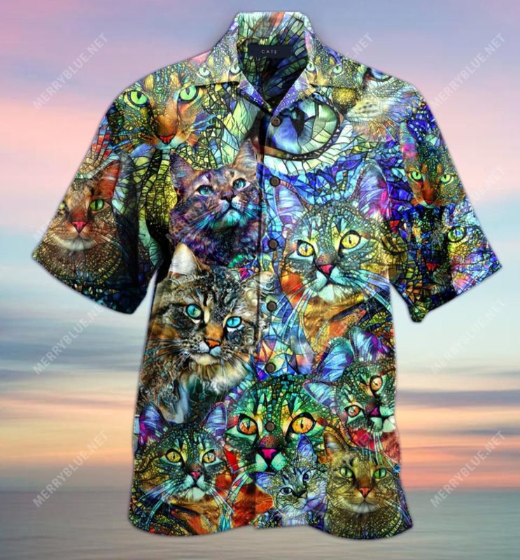 Amazing Kaleidoscope Cat 3D Print Hawaiian Shirt