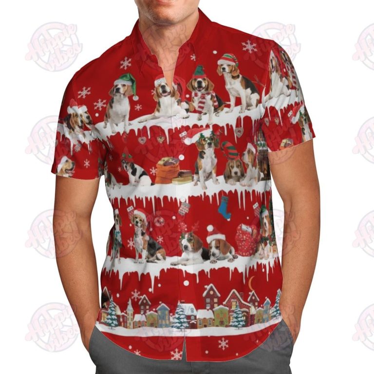 Beagle Snow Christmas Casual Button-Up Shirt