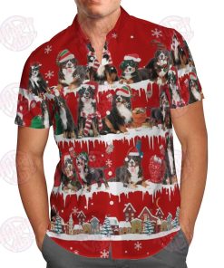 Bernese Mountain Dog Snow Christmas Casual Button-Up Shirt