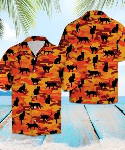 Black Cat Camo 3D Print Hawaiian Shirt