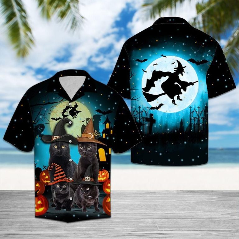 Black Cat Family Halloween Hawaiian Shirt