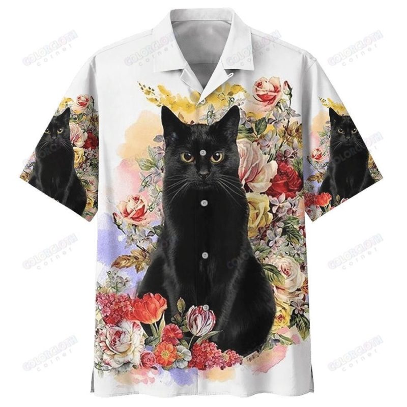Black Cat Flower Hawaiian Shirt