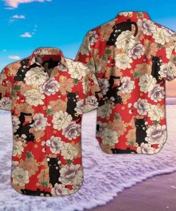 Black Cat Flowers Hawaiian Shirt