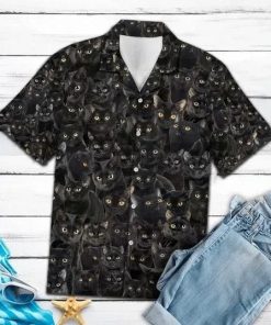 Black Cat Full Print Hawaiian Shirt