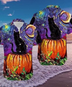 Black Cat Halloween Art Hawaiian Shirt