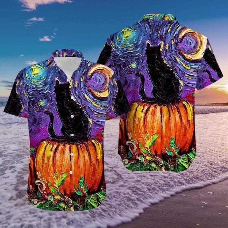 Black Cat Halloween Art Hawaiian Shirt