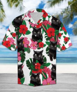 Black Cat Hibiscus Aloha Shirt