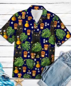 Black Cat Native Tropical Casual Button-Up Shirt