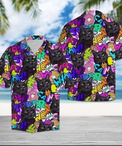 Black Cat Pop Art Aloha Shirt