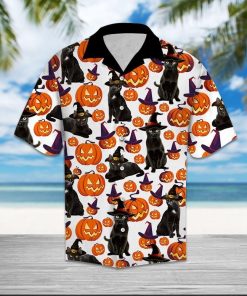 Black Cat Pumpkin 3D Print Hawaiian Shirt