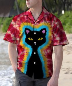 Black Cat Tie Dye Hawaiian Shirt