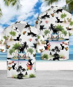 Black Cat Tropical Casual Button-Up Shirt