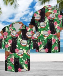 Black Cat Tropical Coconut Hawaiian Shirt